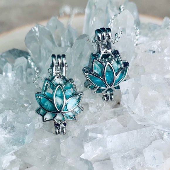 Amazonite Lotus Caged Crystal Necklace - Picture 4 of 6